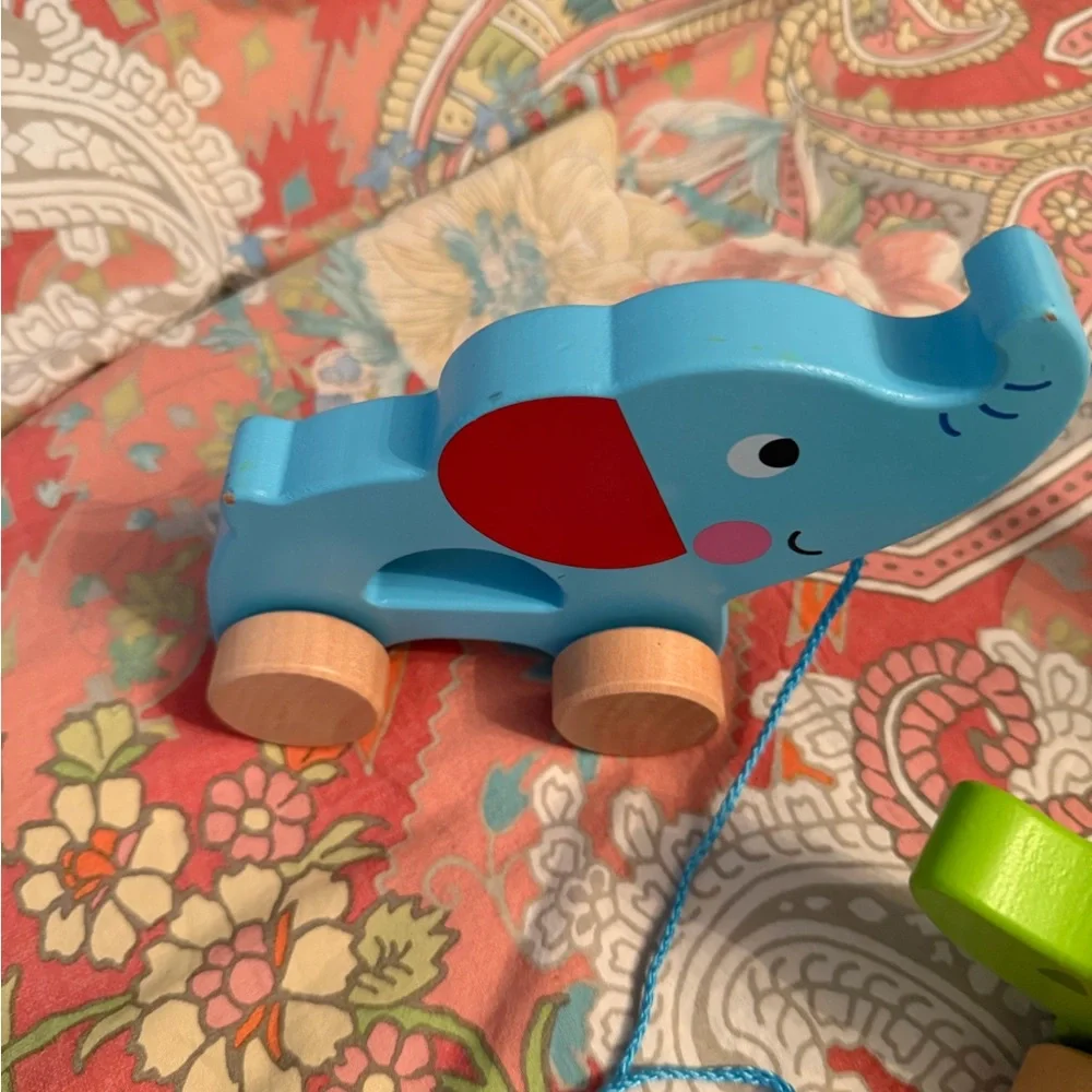 Colorful Wooden Animal Pull/ push Set giraffe, alligator, elephant, and bird